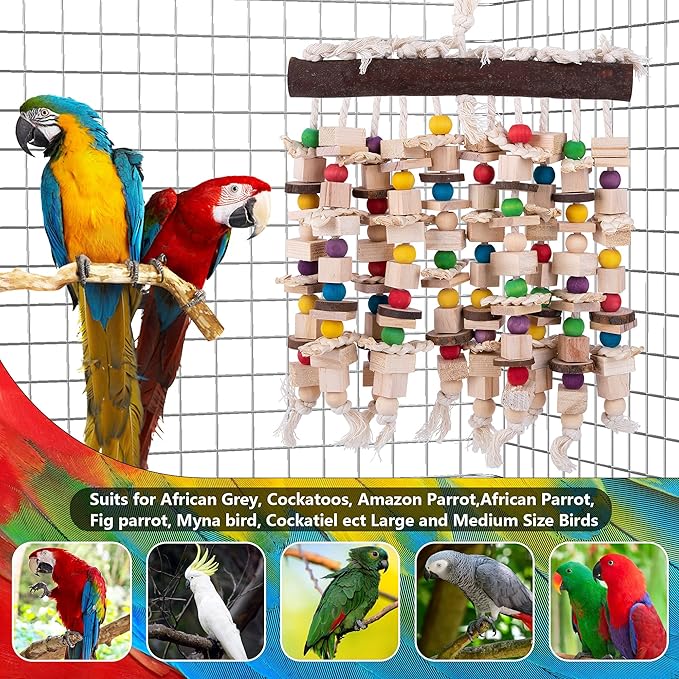 Deloky Large Bird Parrot Chewing Toy -Natural Wooden Blocks Bird Parrot Tearing Toys Suggested for Large Macaws cokatoos,African Grey and a Variety of Amazon Parrots (Natural)