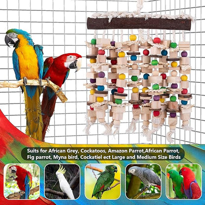 Deloky Large Bird Parrot Chewing Toy -Natural Wooden Blocks Bird Parrot Tearing Toys Suggested for Large Macaws cokatoos,African Grey and a Variety of Amazon Parrots (Natural)