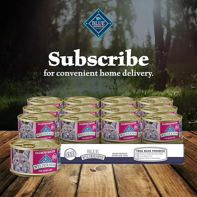 Blue Buffalo Wilderness Natural High-Protein Grain-Free Wet Food for Adult Cats, Salmon Paté, 3-oz. Cans, 24 Count