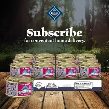 Blue Buffalo Wilderness Natural High-Protein Grain-Free Wet Food for Adult Cats, Salmon Paté, 3-oz. Cans, 24 Count