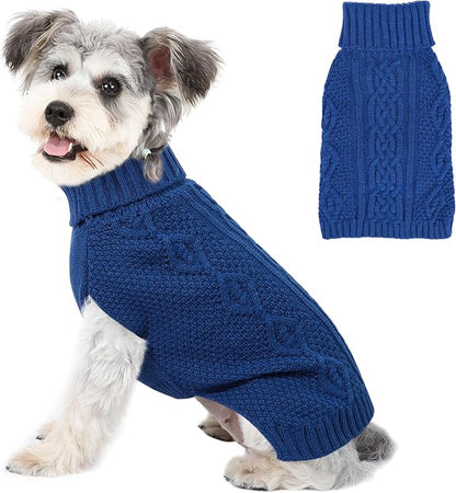 Dog Sweaters Small Dog Clothes Winter Turtleneck Puppy Sweater Warm Pet Cat Sweater Doggy Pullover Outfit with Twisted Design XS~XL(Navy Blue, Large)
