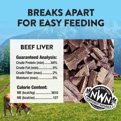 Northwest Naturals Raw Rewards Freeze-Dried Beef Liver Treats for Dogs and Cats - Bite-Sized Pieces - Healthy, 1 Ingredient, Human Grade Pet Food, All Natural, Proudly Made in USA, 10 Oz