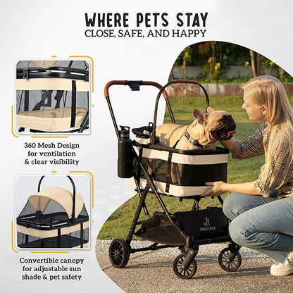 Pet Stroller with Detachable Carrier - Ideal for Small to Medium Dogs & Cats - Compact & Convenient Design - Easy Assembly Pet Stroller for Cats, Dog Strollers for Small Dogs - Bisque Beige