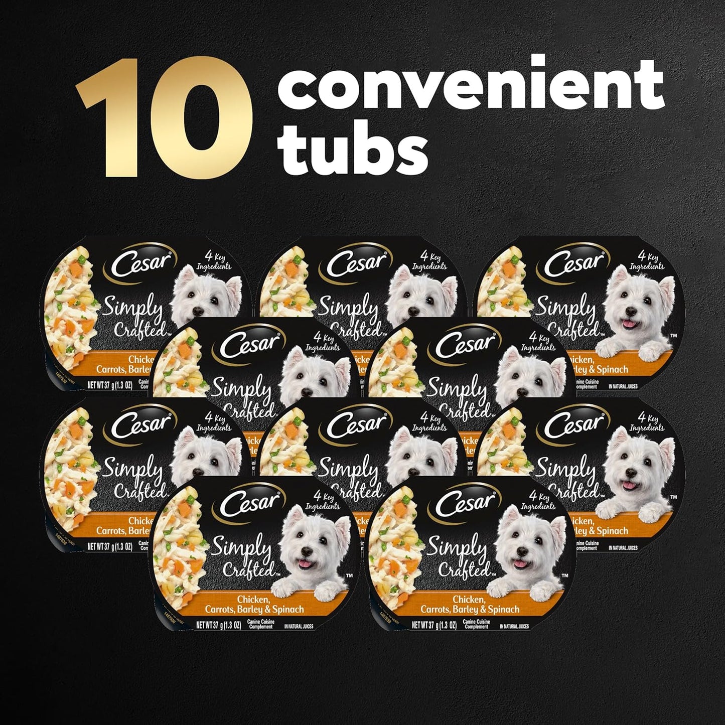 Cesar Simply Crafted Adult Wet Dog Food Meal Topper, Chicken, Carrots, Barley & Spinach, 1.3oz. (10 Count, Pack of 1)