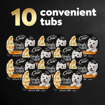 Cesar Simply Crafted Adult Wet Dog Food Meal Topper, Chicken, Carrots, Barley & Spinach, 1.3oz. (10 Count, Pack of 1)