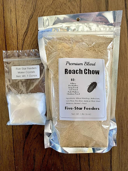 Premium Roach/Cricket Chow and Water Crystal Combos by Five-Star Feeders (1 lb. Roach Chow and 1 oz. Water Crystals)