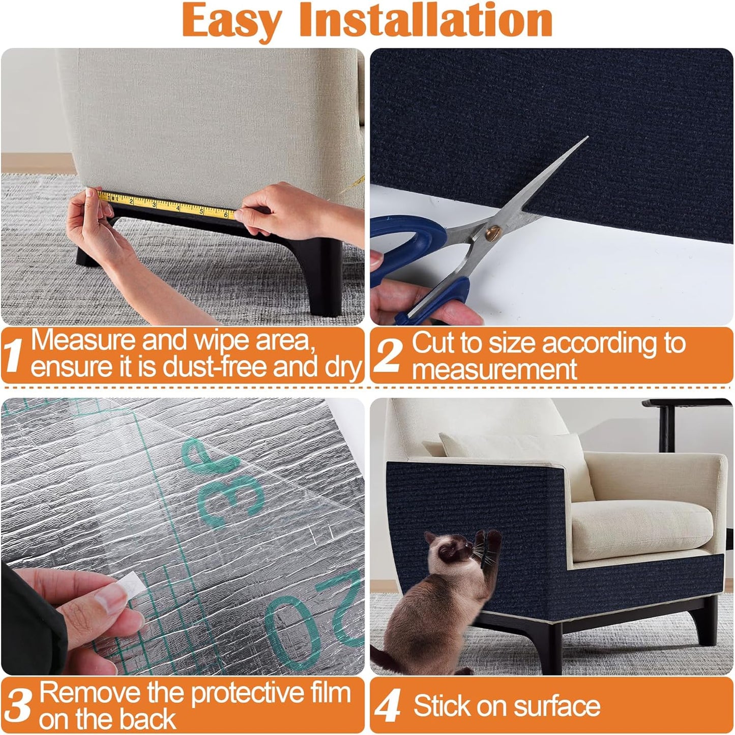 Cat Scratch Furniture Protector - 158" x 17" Trimmable Self-Adhesive Cats Claws Scratch Pads, DIY Cat Climbing Couch Protector for Scratch Post Cat Tree Replacement Indoor (Dark Blue)