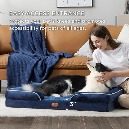 Bedsure Orthopedic Dog Bed for Extra Large Dogs - XL Washable Dog Sofa Beds Large, Supportive Foam Pet Couch Bed with Removable Washable Cover, Waterproof Lining and Nonskid Bottom, Navy Blue