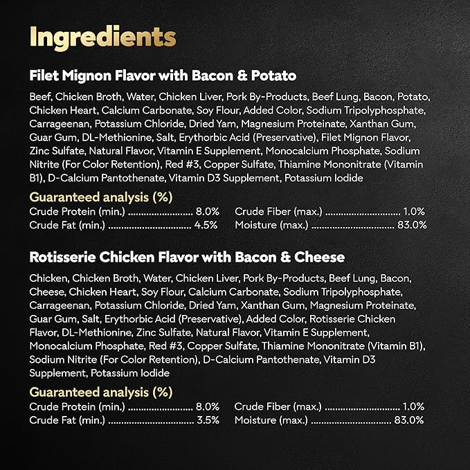 Cesar Wet Dog Food Loaf in Sauce Rotisserie Chicken Flavor with Bacon & Cheese and Filet Mignon Flavor with Bacon & Potato Variety Pack, 3.5 oz. Easy Peel Trays (12 Count, Pack of 2)