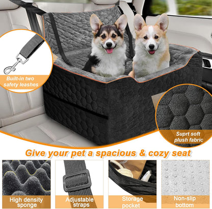 Dog Car Seat for Medium/Large Dog Booster Seat for Dogs Under 60 lbs or 2 Small Dogs, Multi-Functional Pet Car Seat with Thick Cushion, 2 Safety Leashes (BlackGray)