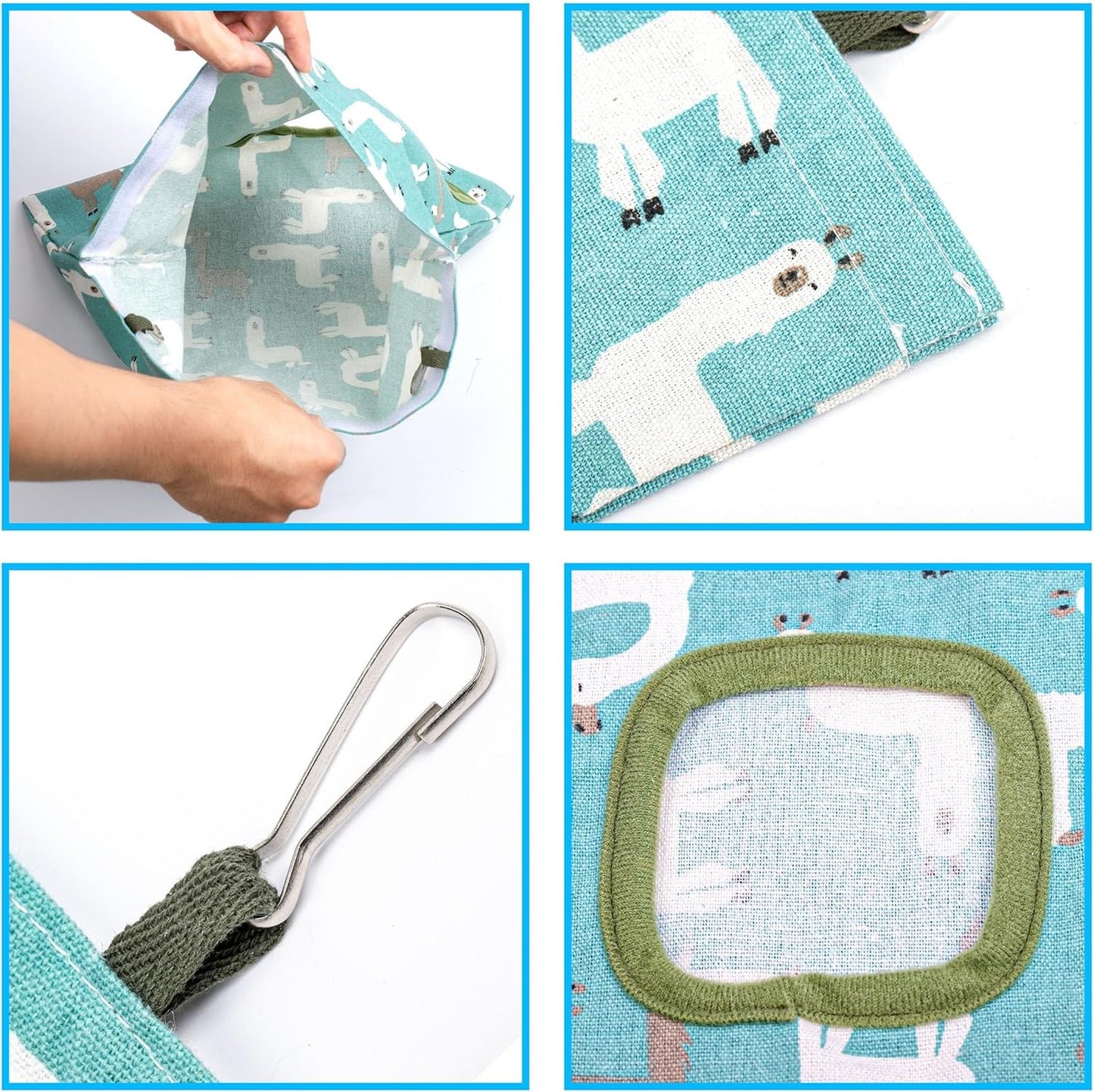 Lesnala 2pcs Bunny hay feeder Rabbit hay feeder bag Hanging guinea pig hay bag Large capacity cotton canvas fabric hay bag for Rabbits Bunny Chinchillas Hamsters and Other Small Pets(3 Holes,2 styles)