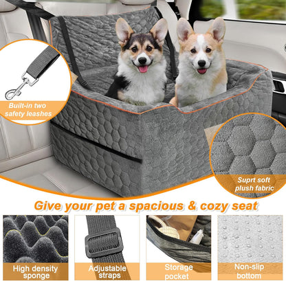 Dog Car Seat for Medium/Large Dog Booster Seat Under 60 lbs or 2 Small Dogs, Multi-Functional Pet Car Seat with Thick Cushion, 2 Safety Leashes (Gray)