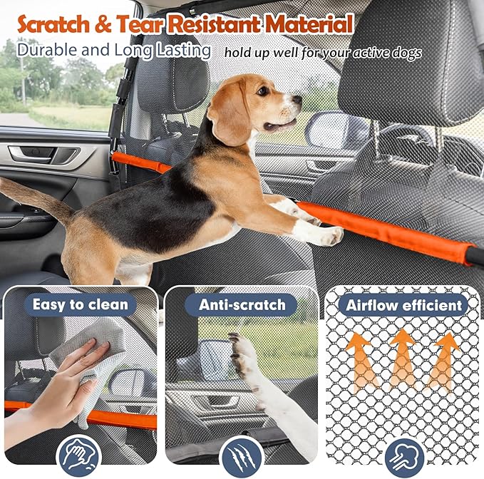 Dog Car Barrier, 50" Wide See Through Car Divider Back Seat for Cargo Area,Travel Trunk Backseat Car Net Mesh Separator for Dogs, Pet Restraint Car Net Barrier for Small SUVs or CUVs Cargo