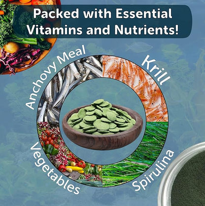 Aquatic Foods Inc. 12mm - 1/2" Small Sinking Wafers of Spirulina, Algae & Veggies for Plecos, Catfish, Shrimp, Snails, Crabs, Crayfish, 12-Type Pellet Mix & 4-Type Wafer Mix Included..4.9oz Canister