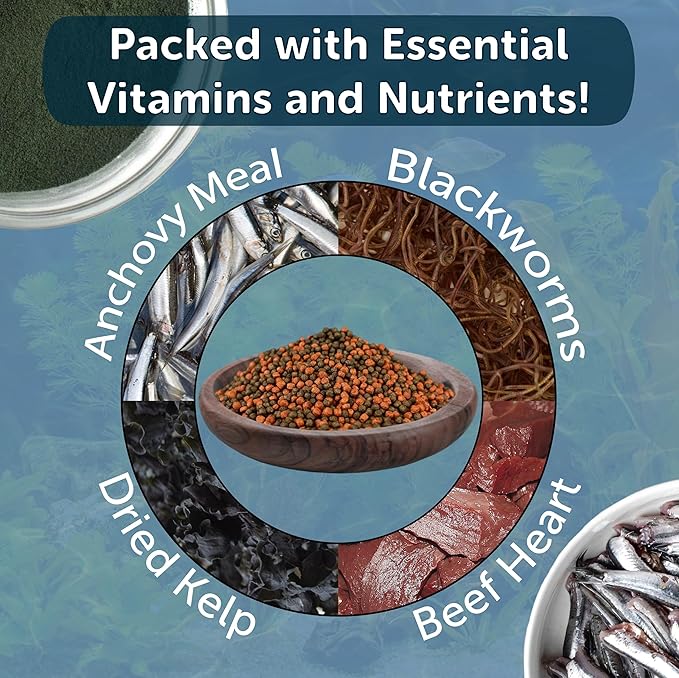 Aquatic Foods Inc. 1mm -1/32" California Blackworm & Beef Heart Floating Pellets for Marines, Cichlids, Tropical Fish, Koi & Pond Fish, 4-Type Wafer & 12-Type Pellet Mix Included...1-lb Canister