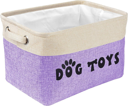 PET ARTIST Dog Toy Basket, Collapsible Dog Toy Bin Box with Comfortable Handles, Large Pet Toy Storage Basket Organizer for Accessories, Toys, Coat & Clothing, Blanket & Leash, Purple, 15"x11"x9"