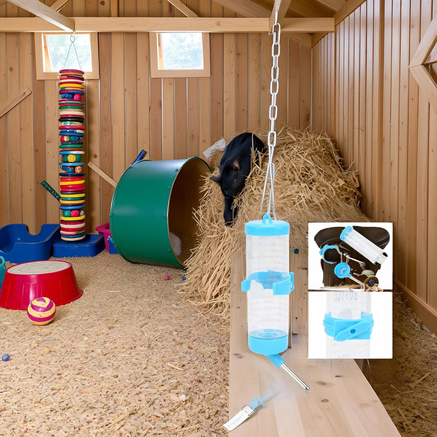 Hamsters Water Bottle, Automatic No Drip Hanging Water Feeder Dispenser for Small Animals Guinea Pig Rat Rabbit Dwarf Gerbil Chinchilla(Blue 125ML)