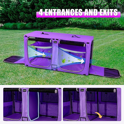 Huge Sapce Double Compartment Cat Travel Carrier with Litter Box & Homack | Cat Show Kennel Cage Crate with Mat & Water Bottle