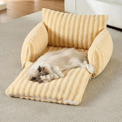 Hollypet Cat Bed Fluffy Plush Mutifuctional Double-Layer Soft Pet Couch Orthopedic Sofa Nest Beds for Small Cats and Dogs, Yellow (25x20x13 inch)