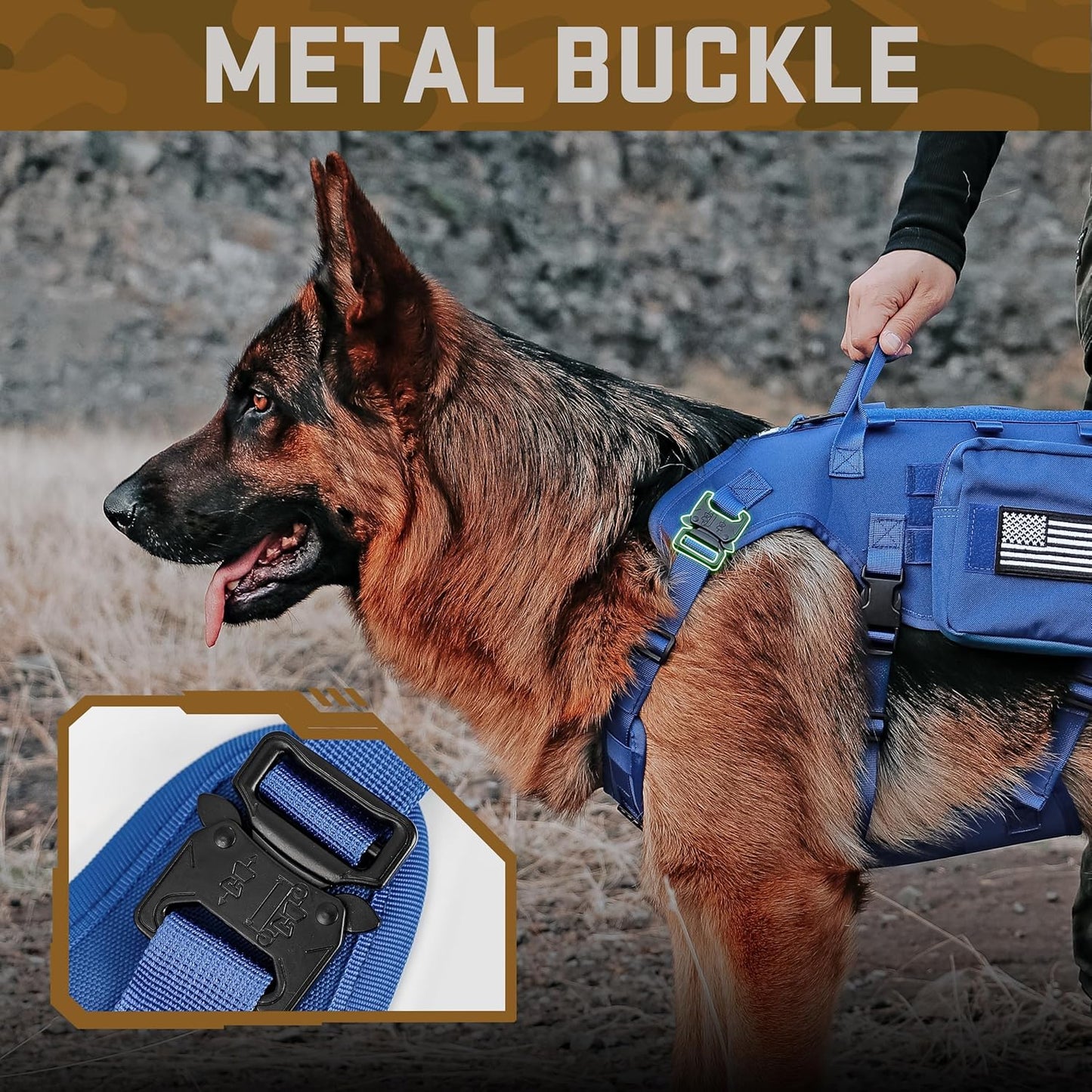 Forestpaw Dog Harness Medium Sized,Tactical Dog Harness with Handle,No Pull Military Style Service Dog Vest with Pockets Adjustable for Medium Large Dogs,Blue,Chest 15.5-25.5"