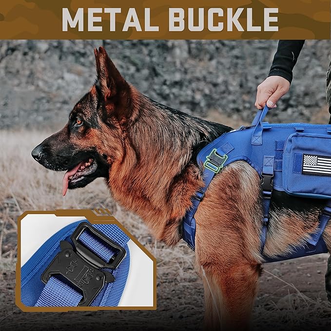 Forestpaw Dog Harness Medium Sized,Tactical Dog Harness with Handle,No Pull Military Style Service Dog Vest with Pockets Adjustable for Medium Large Dogs,Blue,Chest 21.5-45"