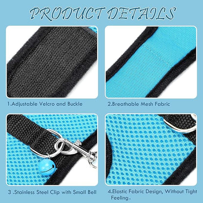 SATINIOR 2 Pieces Guinea Pig Clothes Baby Ferret Rats Hamster Soft Mesh Harness Leash Vest Set with Bell for Guinea Pigs, Hamster, Ferret, Rabbit, Chinchilla and Similar Small Animals(Blue, Black,L)
