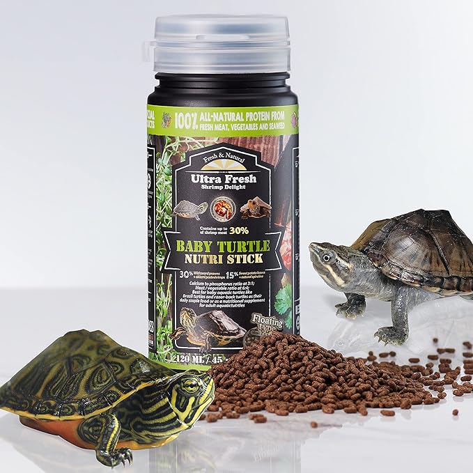 Ultra Fresh Floating Baby Turtle Food, All Natural Ingredients, Wild Sword Prawn, Calcium Vitamin D Enriched for Picky Aquatic Turtles, Baby Turtle Nutri Stick 1.6 oz