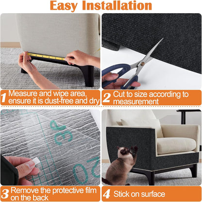 Cat Scratch Furniture Protector - 158" x 17" Trimmable Self-Adhesive Cats Claws Scratch Pads, DIY Cat Climbing Couch Protector for Scratch Post Cat Tree Replacement Indoor (Black)