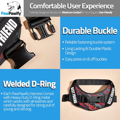 PawPawify Custom No Pull Dog Harness with Name and Phone Number, Heavy Duty Personalized Pet Vest to Prevent Tugging, Pulling, or Choking, Training and Walking (Camouflage Red, XL (Chest 28-35in))