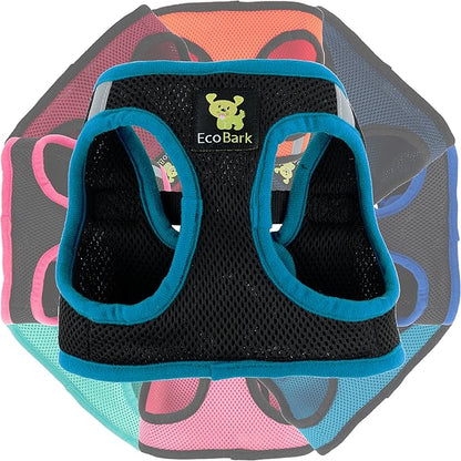 EcoBark Step in Dog Harness - Teacup Dog Harnesses for XXXS, XXS, XS and Small Dog Breeds - Reflective - Adjustable Mini Body Halter Vest - Tiny Soft Mesh Toy Breed (Black and Teal, XXXS)