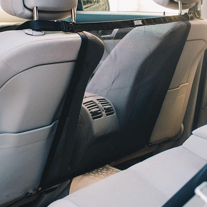 Dog Car Net Barrier - Universal Fit Sturdy Mesh, Easy to Install, Convenient for Air Conditioning, Easy to Clean & with Flexible Bungee Cords for Seat Movement