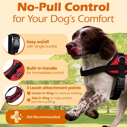 Bark Appeal Red No-Pull Dog Harness for Large to Extra Large Sized Pets – Adjustable, Reflective Vest with 3 Leash Clips for Added Control, Easy Walks & Training – XL