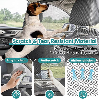 Dog Car Barrier Escape-Proof, 56" Wide Divider for 2nd 3rd Row Seats & Cargo Area, Durable Back Seat Gate Trunk Barrier with See Through Net Mesh for Trucks, Large SUV & Full Sized Vehicles