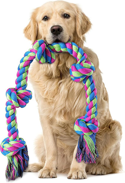 Dog Rope Toys for Large Medium Dog Chewers, Rope Indestructible Dog Chew Toys, 37 Inch 5 Knots Tough Dog Tug Toy for Teeth Cleaning, Tug of War