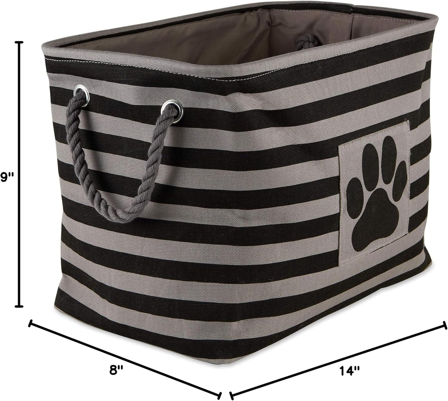 Bone Dry Pet Storage Collection Striped Paw Patch Bin, Black, Small Rectangle