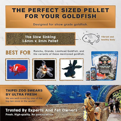 Ultra Fresh Sinking Goldfish Food, Color Enhancing, Balanced Diet, All Natural Ingredients, Clear Water Formula, Slow Sinking Gold Fish Pellets, Goldfish Ultra Color (1.87 oz)