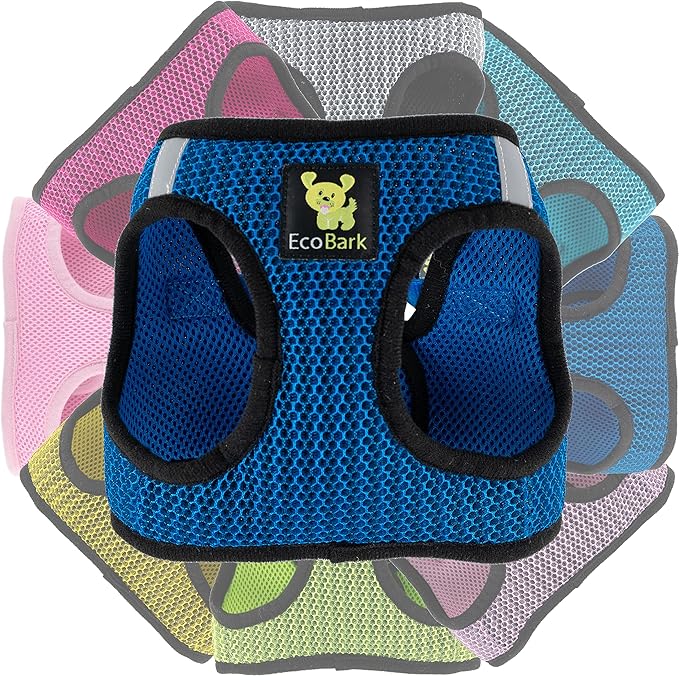 EcoBark Step in Dog Harness - Eco-Friendly Teacup Dog Harnesses for XXS, XS, and Small Dogs - Reflective and Adjustable Mini Body Halter Vest -Tiny Soft Mesh Toy Breed Harness (Bright Blue, XXS)