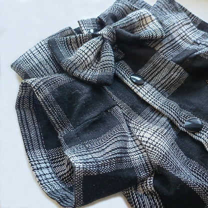 Plaid Dog Shirt,Soft Casual Pet Shirt Clothes, Dog Cotton Shirt with Bow Tie for Wedding,Christmas Costumes (White&Black, 4X-Large)