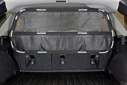 Bushwhacker Cargo Area Dog Barrier for CUV & Mid-Sized SUV 46" Wide Hatchback Pet Divider Crossover Vehicle Car Net Mesh Travel Back Seat Barricade Partition Gate Restraint Fence Trunk Shield
