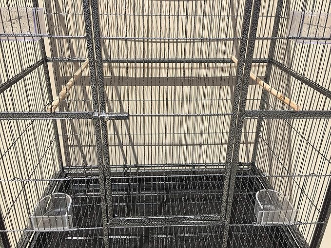 64" Extra Large Wrought Iron Side Nesting Box Doors Flight Breeding Canary Parakeet Cockatiel Lovebird Finch Bird Cage Easy Clean Pull Out Tray with Removable Rolling Stand