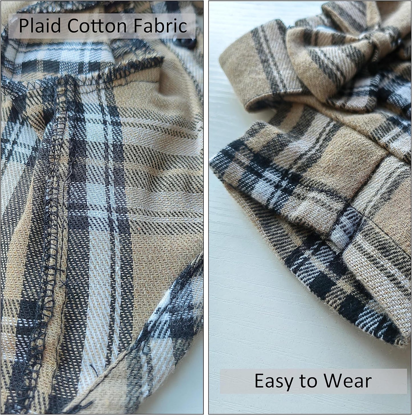 Plaid Dog Shirt,Soft Casual Pet Shirt Clothes, Dog Cotton Shirt with Bow Tie for Wedding,Christmas Costumes (Dark Khaki, 3X-Large)