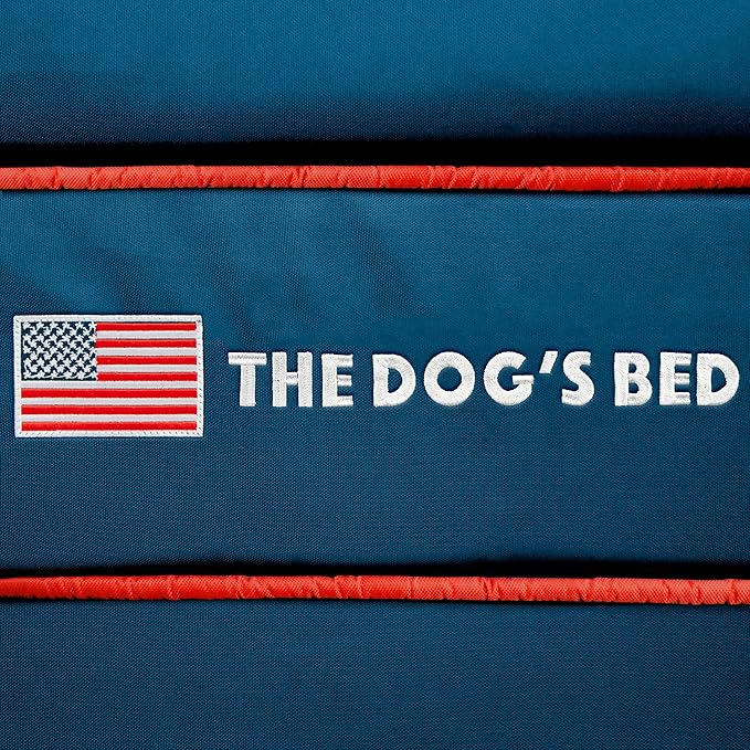The Dog’s Bed, Medium Blue Oxford with Red Trim USA Flag Dog Bed, Memory Foam, Pain Relief, Post Surgery, Lameness, Supportive, Calming, Waterproof Washable Cover