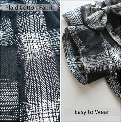 Plaid Dog Shirt,Soft Casual Pet Shirt Clothes, Dog Cotton Shirt with Bow Tie for Wedding,Christmas Costumes (White&Black, XX-Large)