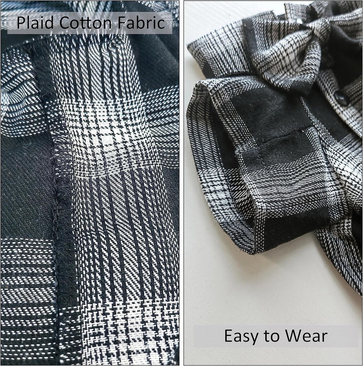 Plaid Dog Shirt,Soft Casual Pet Shirt Clothes, Dog Cotton Shirt with Bow Tie for Wedding,Christmas Costumes(Large, White&Black)