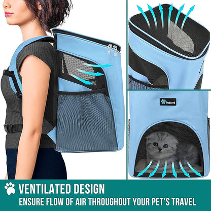 PetAmi Small Dogs and Cat Backpack Carrier, Airline Approved Pet Backpack Carrier, Ventilated, Safety Strap, Buckle Support Designed for Hiking Travel Camping Outdoor, Max 18 lbs (Light Blue)