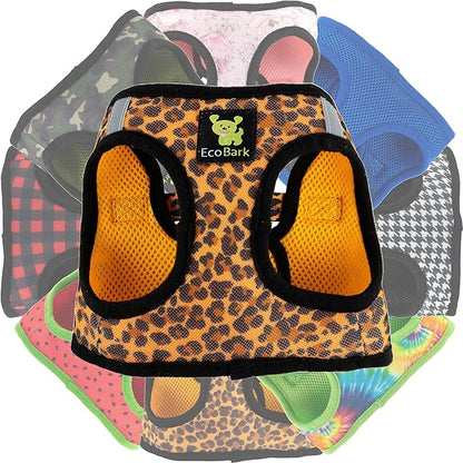 EcoBark Step in Dog Harness - Eco-Friendly Small Breed Dog Harnesses for XS and Small Dogs - Reflective and Adjustable Mini Body Halter Vest - Soft Mesh Toy Breed Harness (Cheetah,Small)