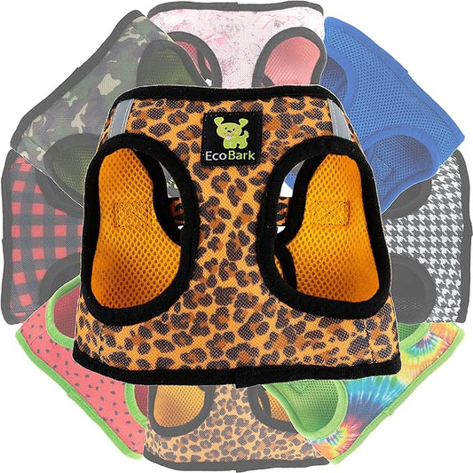 EcoBark Step in Dog Harness - Eco-Friendly Dog Harnesses for for Small & Medium Breed Dogs - Reflective and Adjustable Chest Body Halter Vest -Soft Luxurious Mesh (Leopard, XL)